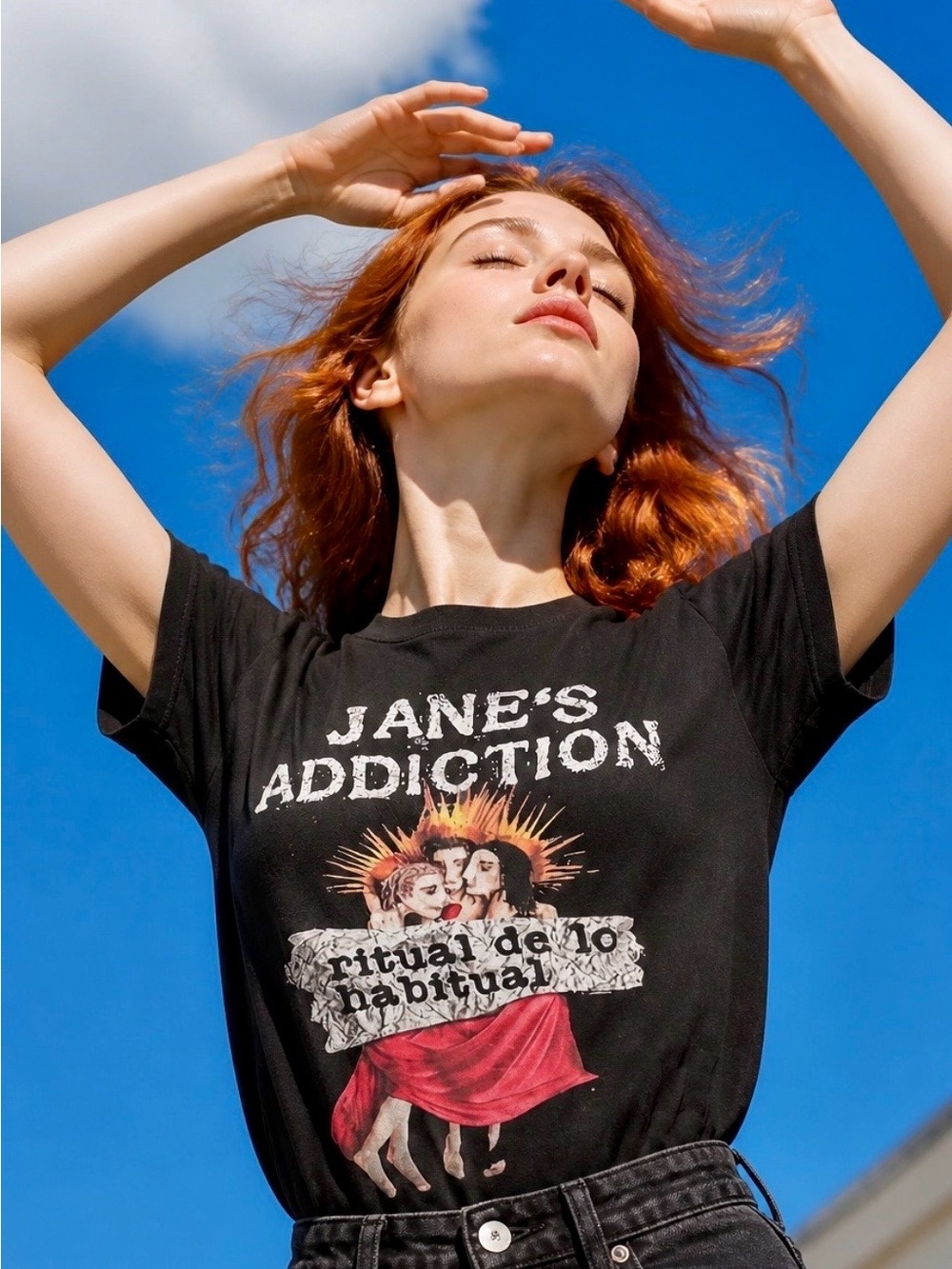 Oversized Black Jane's Addiction Graphic Tee featuring Iconic Album Design S